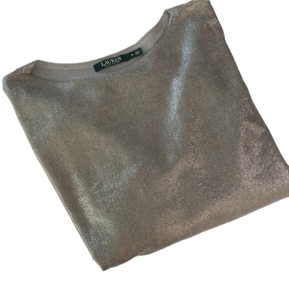 Lauren Ralph Lauren Silver Metallic Sweater Top Dolman Long Sleeve Pull Over - Picture 16 of 16